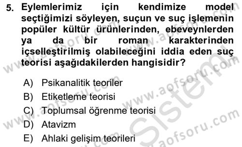 Suç Önleme Modelleri Dersi 2018 - 2019 Yılı 3 Ders Sınav Soruları 5. Soru