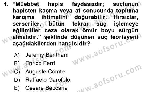 Suç Önleme Modelleri Dersi 2018 - 2019 Yılı (Vize) Ara Sınav Soruları 1. Soru