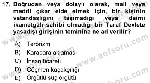 Suç Önleme Modelleri Dersi 2018 - 2019 Yılı (Vize) Ara Sınav Soruları 17. Soru