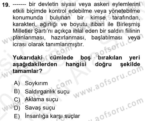 Suç Önleme Modelleri Dersi 2018 - 2019 Yılı (Vize) Ara Sınav Soruları 19. Soru