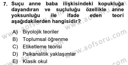 Suç Önleme Modelleri Dersi 2018 - 2019 Yılı (Vize) Ara Sınav Soruları 7. Soru