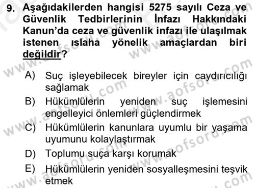 Suç Önleme Modelleri Dersi 2018 - 2019 Yılı (Vize) Ara Sınav Soruları 9. Soru