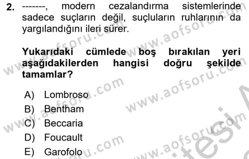 Suç Önleme Modelleri Dersi 2018 - 2019 Yılı Yaz Okulu Sınav Soruları 2. Soru