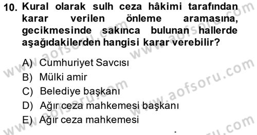 Temel Ceza Muhakemesi Hukuku Bilgisi Dersi 2013 - 2014 Yılı (Final) Dönem Sonu Sınav Soruları 10. Soru