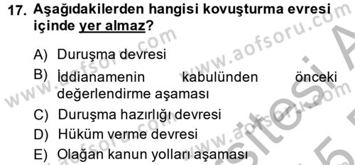 Temel Ceza Muhakemesi Hukuku Bilgisi Dersi 2014 - 2015 Yılı (Final) Dönem Sonu Sınavı 17. Soru