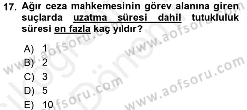 Temel Ceza Muhakemesi Hukuku Bilgisi Dersi 2015 - 2016 Yılı (Vize) Ara Sınavı 17. Soru