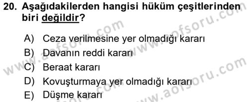 Temel Ceza Muhakemesi Hukuku Bilgisi Dersi 2015 - 2016 Yılı (Final) Dönem Sonu Sınav Soruları 20. Soru