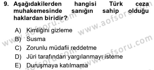 Temel Ceza Muhakemesi Hukuku Bilgisi Dersi 2015 - 2016 Yılı (Final) Dönem Sonu Sınav Soruları 9. Soru