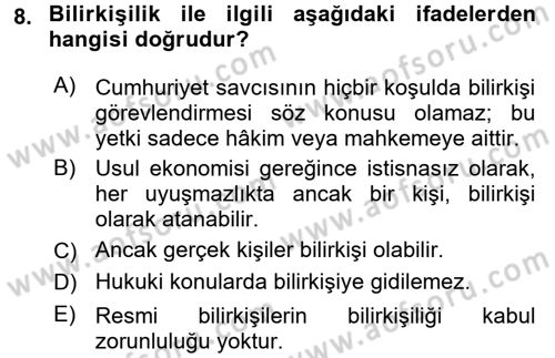 Temel Ceza Muhakemesi Hukuku Bilgisi Dersi 2015 - 2016 Yılı Tek Ders Sınav Soruları 8. Soru