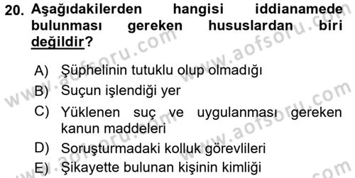 Temel Ceza Muhakemesi Hukuku Bilgisi Dersi 2016 - 2017 Yılı 3 Ders Sınav Soruları 20. Soru