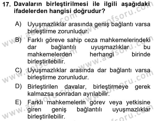 Temel Ceza Muhakemesi Hukuku Bilgisi Dersi 2017 - 2018 Yılı (Vize) Ara Sınavı 17. Soru