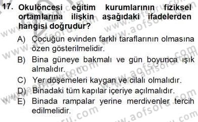 Okulöncesi Eğitime Giriş Dersi Ara Sınavı Deneme Sınav Soruları 17. Soru