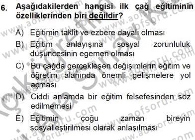 Okulöncesi Eğitime Giriş Dersi Ara Sınavı Deneme Sınav Soruları 6. Soru