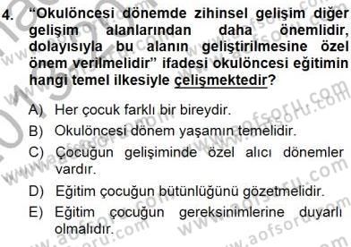 Okulöncesi Eğitime Giriş Dersi 2013 - 2014 Yılı (Final) Dönem Sonu Sınav Soruları 4. Soru