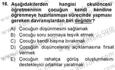 Okulöncesi Eğitime Giriş Dersi Ara Sınavı Deneme Sınav Soruları 16. Soru