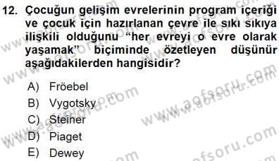 Okulöncesi Eğitime Giriş Dersi 2015 - 2016 Yılı (Vize) Ara Sınavı 12. Soru