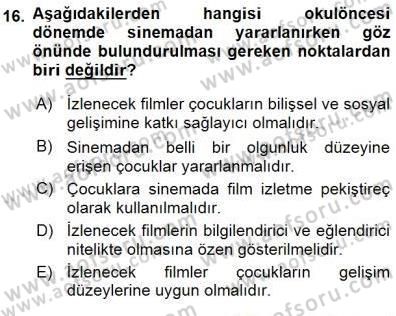 Okulöncesi Eğitime Giriş Dersi 2015 - 2016 Yılı (Final) Dönem Sonu Sınav Soruları 16. Soru