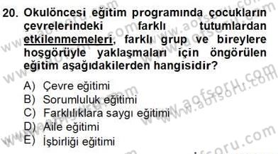 Okulöncesinde Demokrasi Eğitimi Ve Çocuk Hakları Dersi 2012 - 2013 Yılı (Final) Dönem Sonu Sınav Soruları 20. Soru