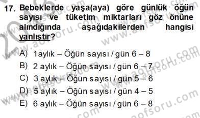 Anne Ve Çocuk Beslenmesi Dersi Ara Sınavı Deneme Sınav Soruları 17. Soru
