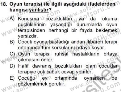 Çocukta Oyun Gelişimi Dersi 2012 - 2013 Yılı (Final) Dönem Sonu Sınav Soruları 18. Soru