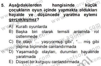 Çocukta Oyun Gelişimi Dersi 2013 - 2014 Yılı (Final) Dönem Sonu Sınavı 5. Soru