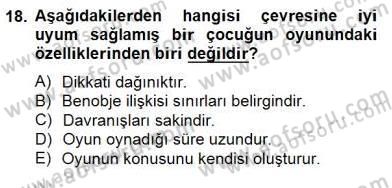 Çocukta Oyun Gelişimi Dersi 2014 - 2015 Yılı (Final) Dönem Sonu Sınav Soruları 18. Soru