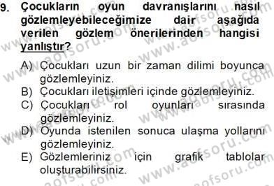Çocukta Oyun Gelişimi Dersi 2014 - 2015 Yılı (Final) Dönem Sonu Sınav Soruları 9. Soru