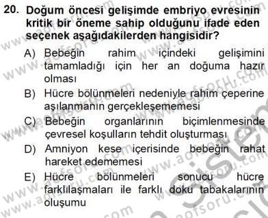 Erken Çocukluk Döneminde Gelişim 1 Dersi 2012 - 2013 Yılı (Vize) Ara Sınav Soruları 20. Soru