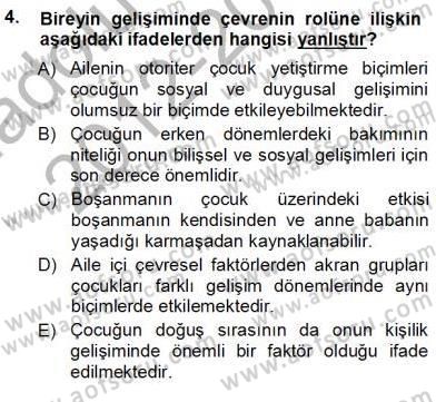Erken Çocukluk Döneminde Gelişim 1 Dersi Ara Sınavı Deneme Sınav Soruları 4. Soru