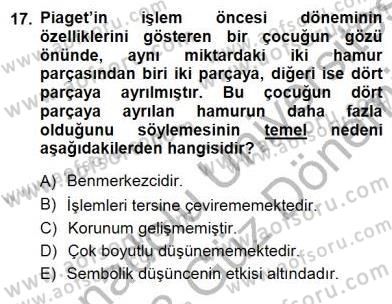 Erken Çocukluk Döneminde Gelişim 1 Dersi 2012 - 2013 Yılı (Final) Dönem Sonu Sınav Soruları 17. Soru