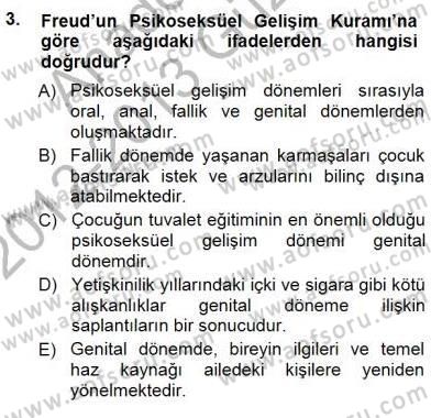 Erken Çocukluk Döneminde Gelişim 1 Dersi 2012 - 2013 Yılı (Final) Dönem Sonu Sınav Soruları 3. Soru
