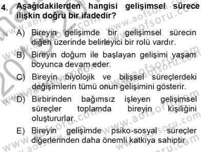 Erken Çocukluk Döneminde Gelişim 1 Dersi Ara Sınavı Deneme Sınav Soruları 4. Soru