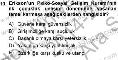 Erken Çocukluk Döneminde Gelişim 1 Dersi Ara Sınavı Deneme Sınav Soruları 10. Soru