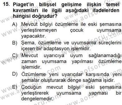 Erken Çocukluk Döneminde Gelişim 1 Dersi Ara Sınavı Deneme Sınav Soruları 15. Soru
