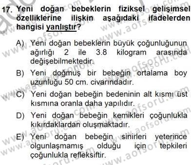 Erken Çocukluk Döneminde Gelişim 1 Dersi Ara Sınavı Deneme Sınav Soruları 17. Soru