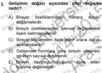 Erken Çocukluk Döneminde Gelişim 1 Dersi Ara Sınavı Deneme Sınav Soruları 3. Soru