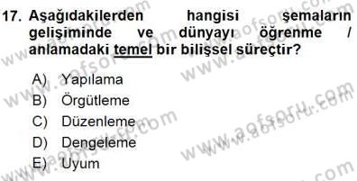 Erken Çocukluk Döneminde Gelişim 1 Dersi 2015 - 2016 Yılı (Final) Dönem Sonu Sınav Soruları 17. Soru
