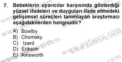 Erken Çocukluk Döneminde Gelişim 2 Dersi 2014 - 2015 Yılı (Final) Dönem Sonu Sınav Soruları 7. Soru