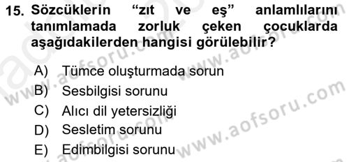 Erken Çocukluk Döneminde Gelişim 2 Dersi 2015 - 2016 Yılı (Vize) Ara Sınav Soruları 15. Soru