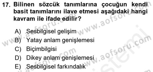 Erken Çocukluk Döneminde Gelişim 2 Dersi 2015 - 2016 Yılı (Vize) Ara Sınav Soruları 17. Soru