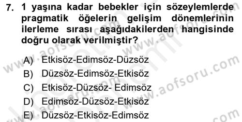 Erken Çocukluk Döneminde Gelişim 2 Dersi 2015 - 2016 Yılı (Vize) Ara Sınav Soruları 7. Soru