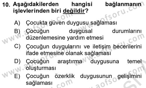 Erken Çocukluk Döneminde Gelişim 2 Dersi 2015 - 2016 Yılı (Final) Dönem Sonu Sınav Soruları 10. Soru