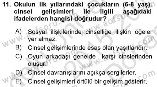 Erken Çocukluk Döneminde Gelişim 2 Dersi 2015 - 2016 Yılı (Final) Dönem Sonu Sınav Soruları 11. Soru