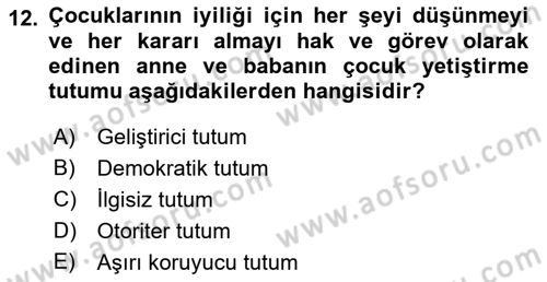 Erken Çocukluk Döneminde Gelişim 2 Dersi 2015 - 2016 Yılı (Final) Dönem Sonu Sınav Soruları 12. Soru