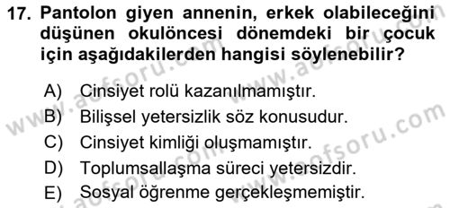 Erken Çocukluk Döneminde Gelişim 2 Dersi 2015 - 2016 Yılı (Final) Dönem Sonu Sınav Soruları 17. Soru