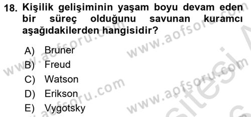 Erken Çocukluk Döneminde Gelişim 2 Dersi 2015 - 2016 Yılı (Final) Dönem Sonu Sınav Soruları 18. Soru