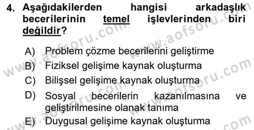 Erken Çocukluk Döneminde Gelişim 2 Dersi 2015 - 2016 Yılı (Final) Dönem Sonu Sınav Soruları 4. Soru