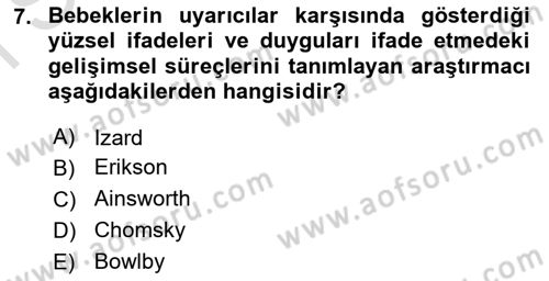 Erken Çocukluk Döneminde Gelişim 2 Dersi 2015 - 2016 Yılı (Final) Dönem Sonu Sınav Soruları 7. Soru