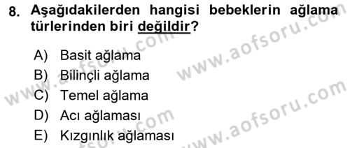 Erken Çocukluk Döneminde Gelişim 2 Dersi 2015 - 2016 Yılı (Final) Dönem Sonu Sınav Soruları 8. Soru