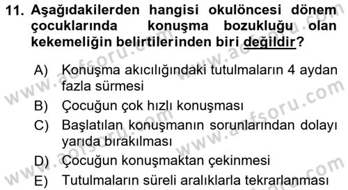 Erken Çocukluk Döneminde Gelişim 2 Dersi 2016 - 2017 Yılı (Vize) Ara Sınav Soruları 11. Soru